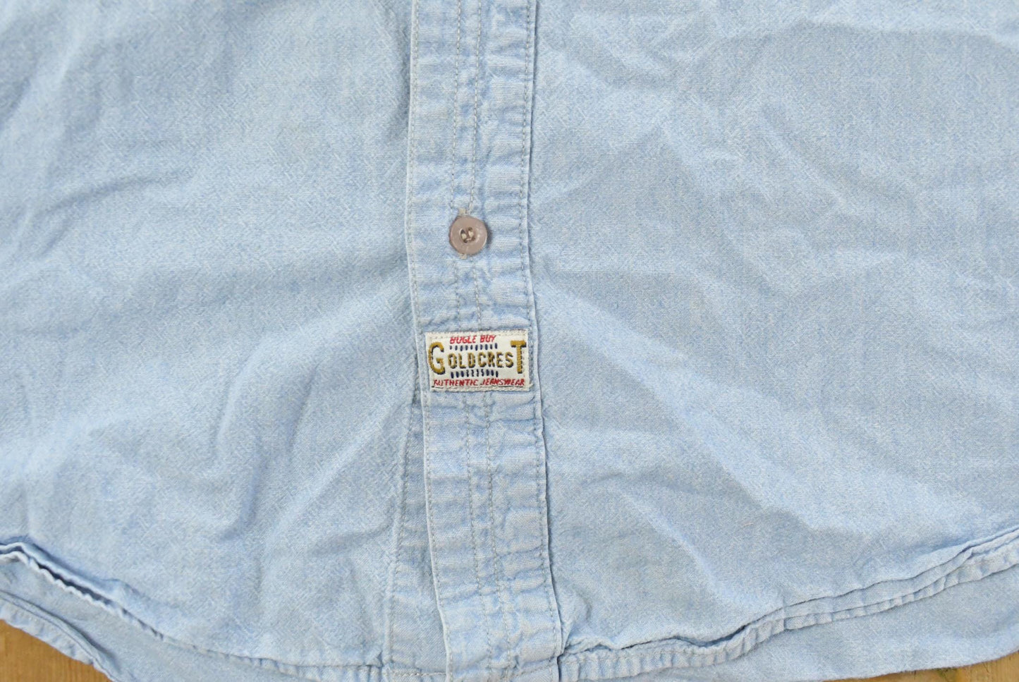 Vintage 1990s Bugle Boy Gold Crest Denim Button Up Shirt Men's Large