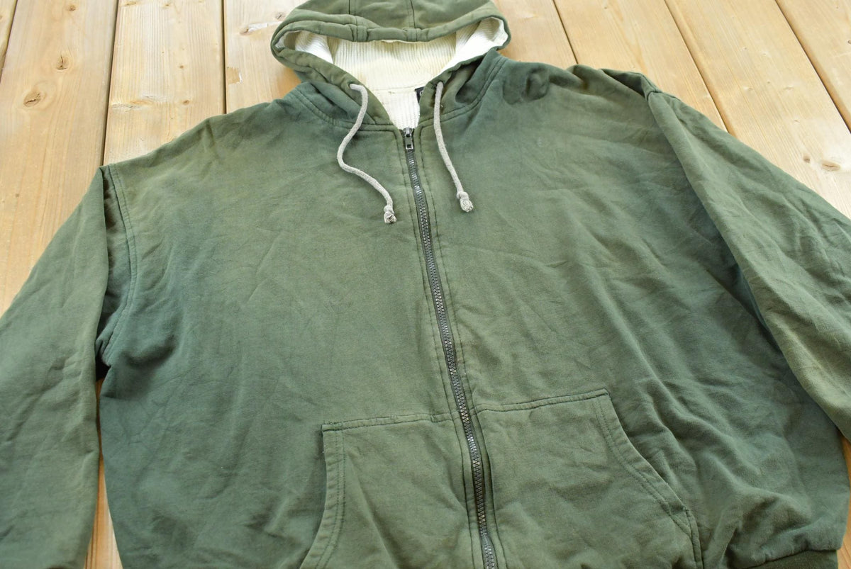 Vintage 2000s Faded BTC Green Thermal Lined Zip Up Hoodie Sweatshirt Men's XL