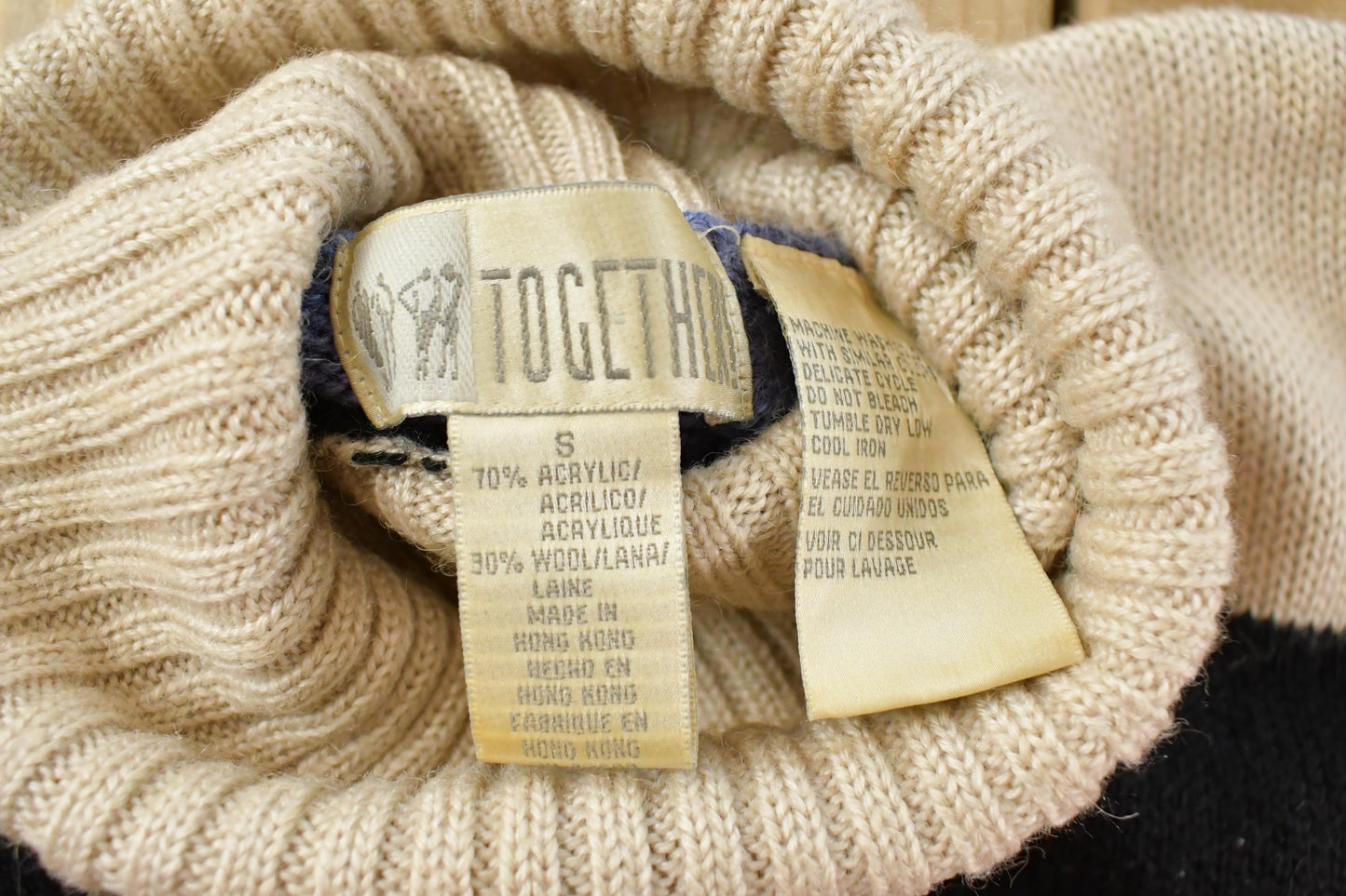 Vintage 1990s Together Checkered Turtle Neck Knit Sweater Womens S