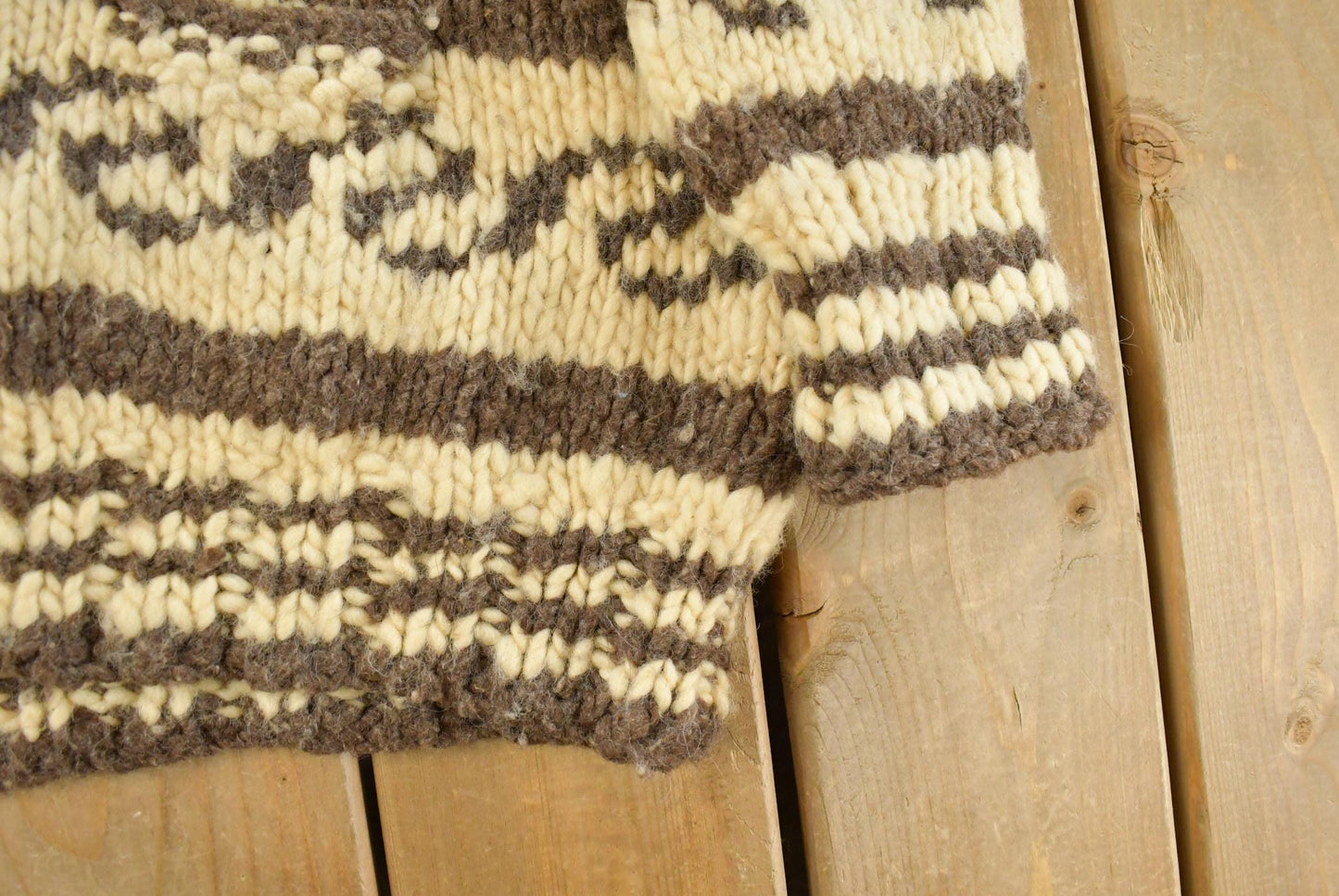 Vintage 1970s Cowichan Wool Full Zip Hand Knit Sweater Men's L