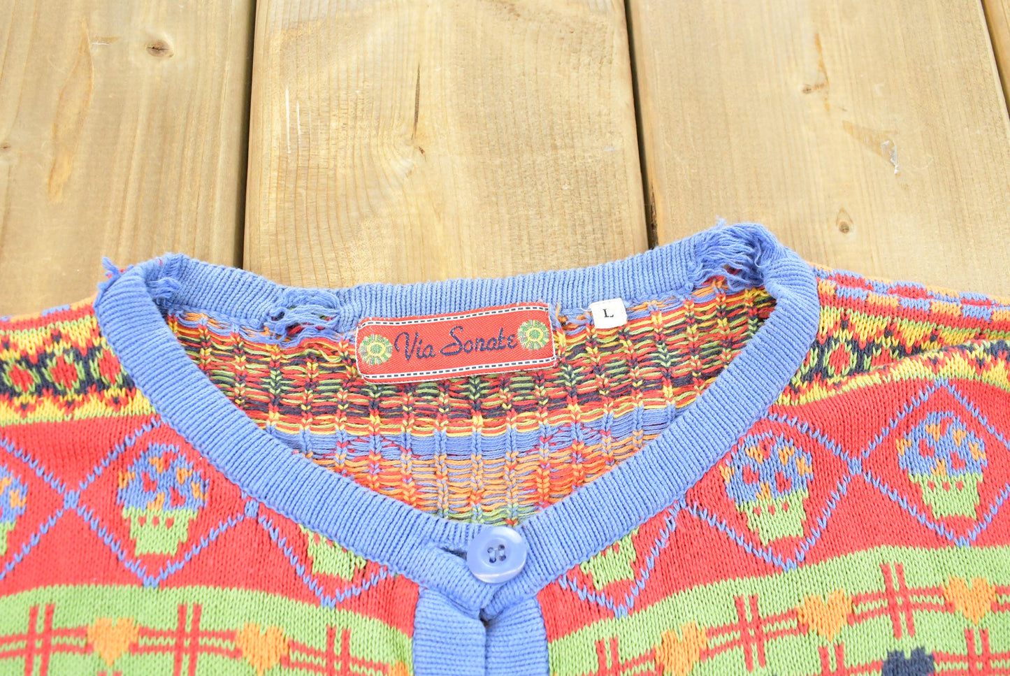 Vintage 1990s Via Sonate Abstract Pattern Knit Cardigan Sweater Women's L