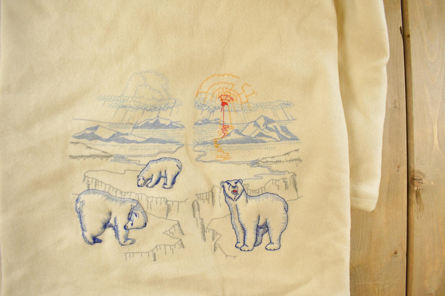 Vintage 1990s Northern Sun Fur Hood Polar Bear Art Wool Jacket Women's M