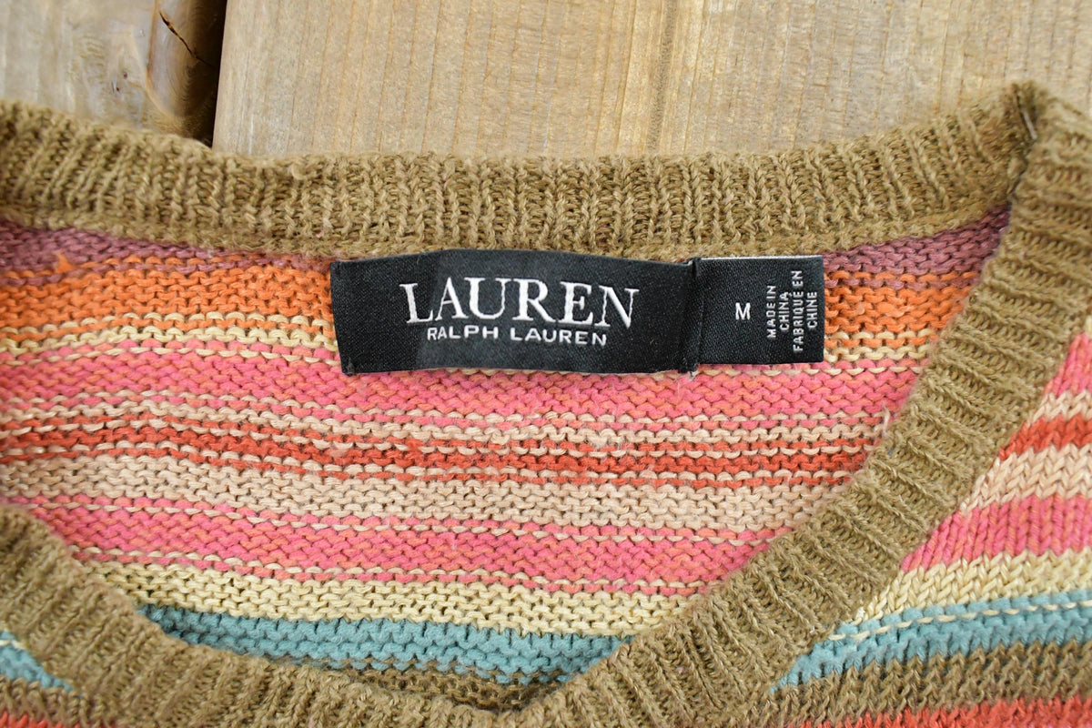 Vintage 2000s Lauren Ralph Lauren Striped Knit V-Neck Sweater Women's M / Pullover Sweatshirt / Pattern Sweater