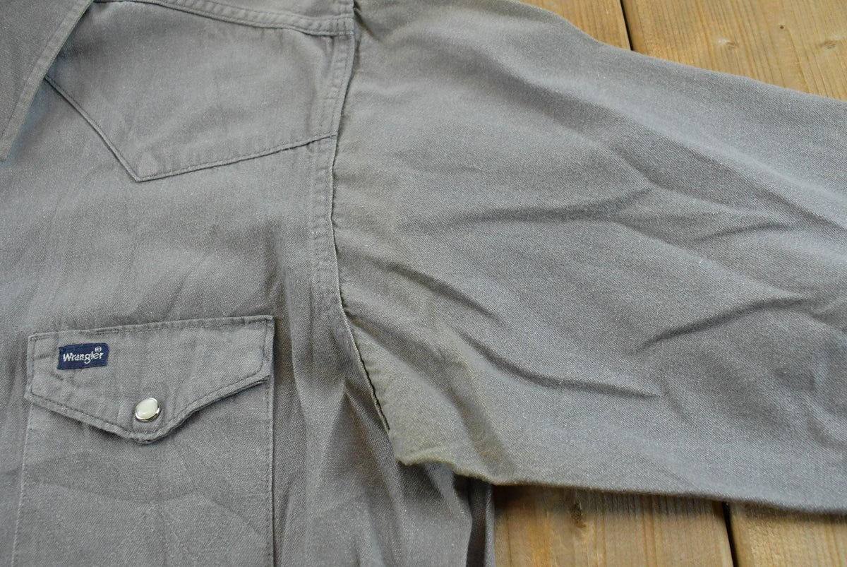 Vintage 1990s Wrangler Gray Canvas Button Up Snaps Western Shirt Men's L