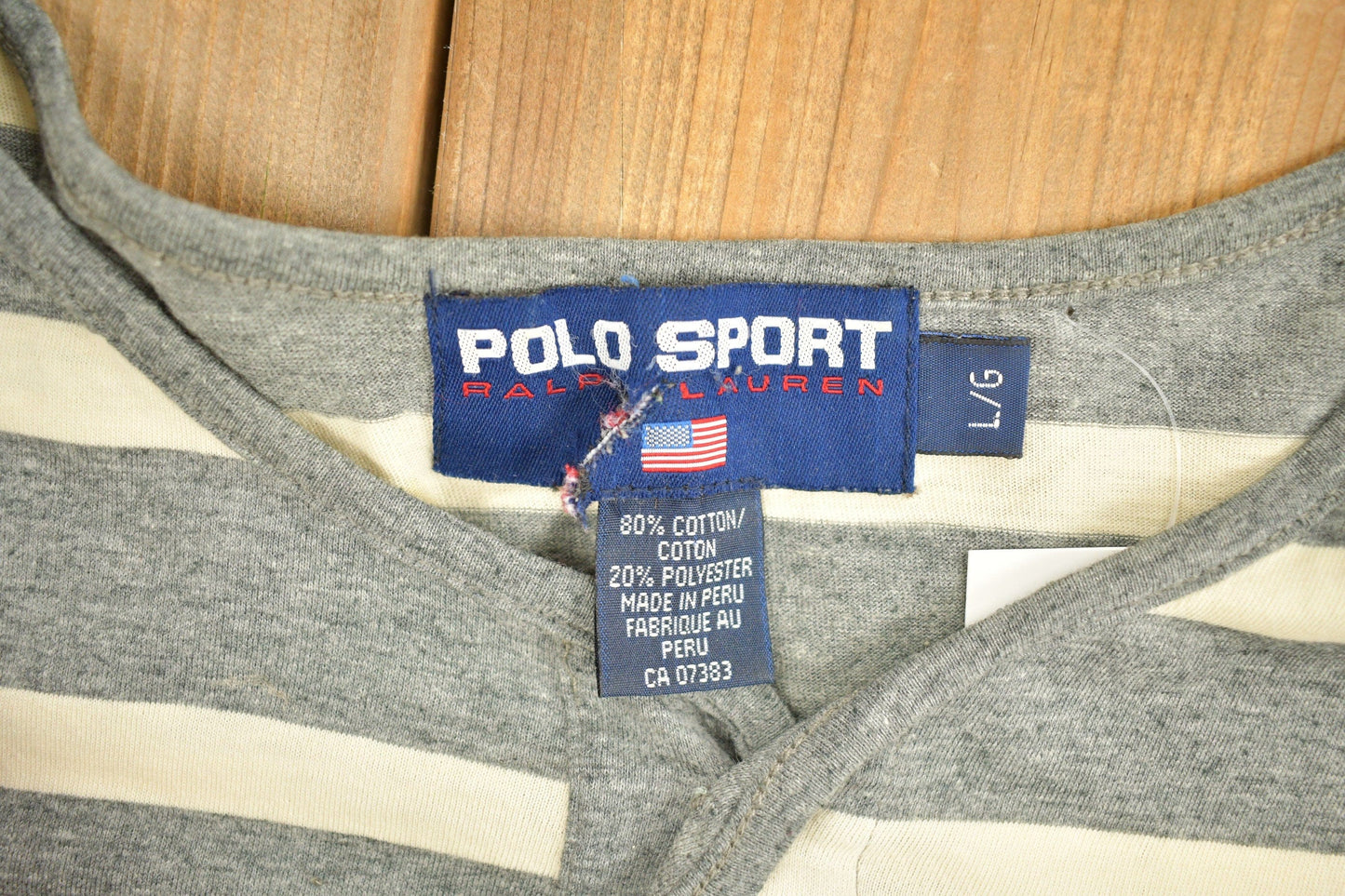 Vintage 1990s Polo Sport Ralph Lauren Striped Henley T-Shirt Men's Large