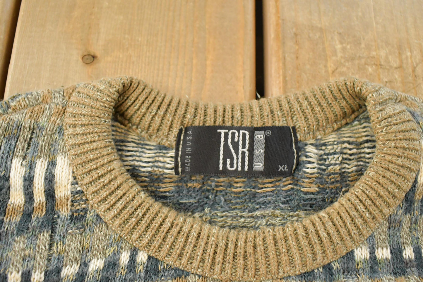 Vintage 1990s Distressed TSR Knit Abstract Crewneck Sweater Mens XL Men's Large