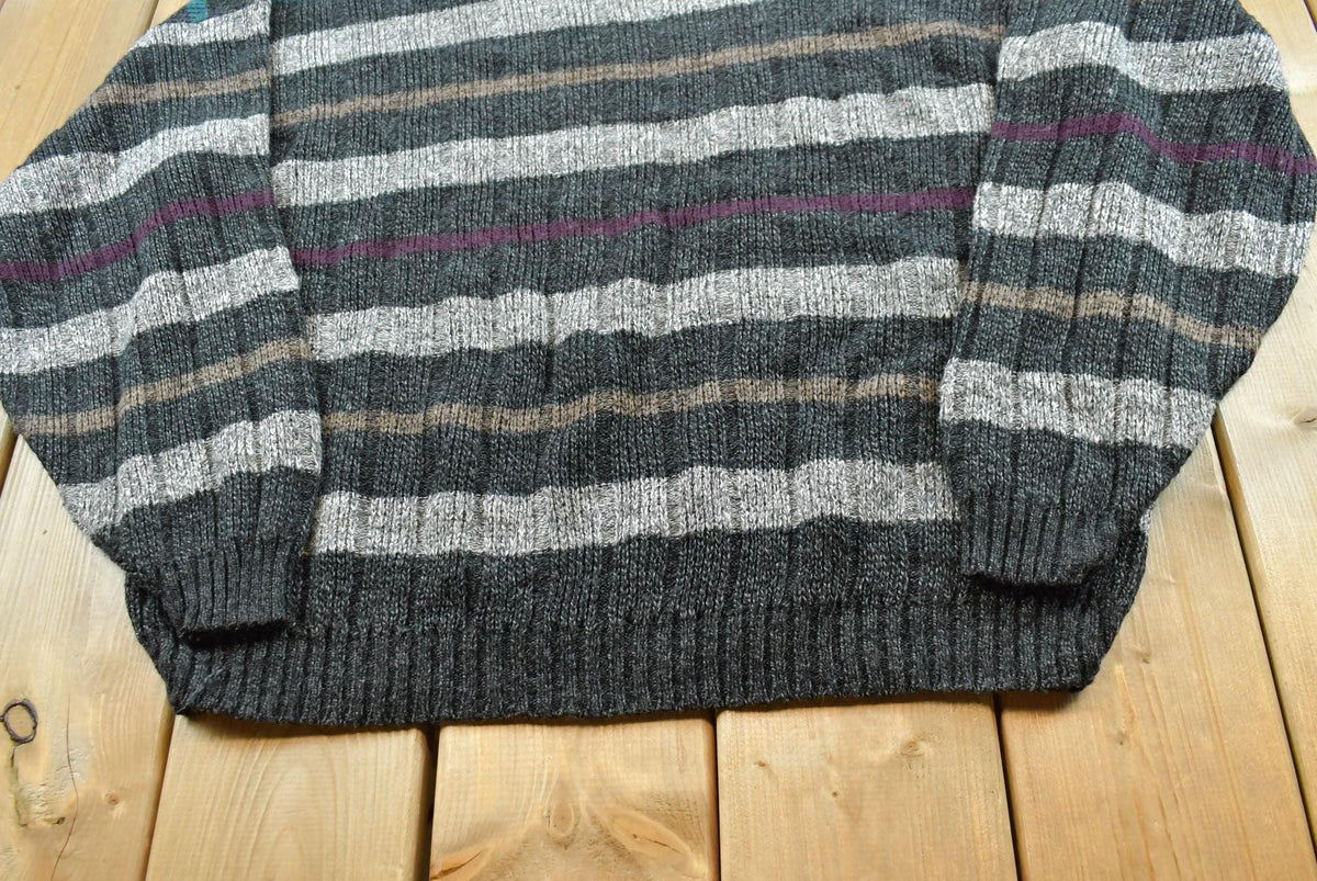 Vintage 1990s Honors Striped Acrylic Knit Crewneck Sweater Mens XL