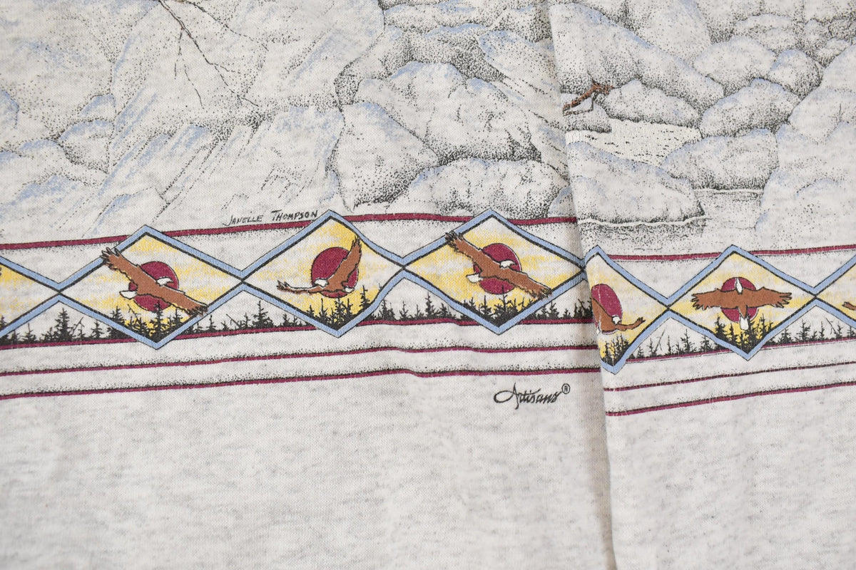 Vintage 1990s Artisans Eagle All Over Print Double Collar Sweatshirt Men's 2XL