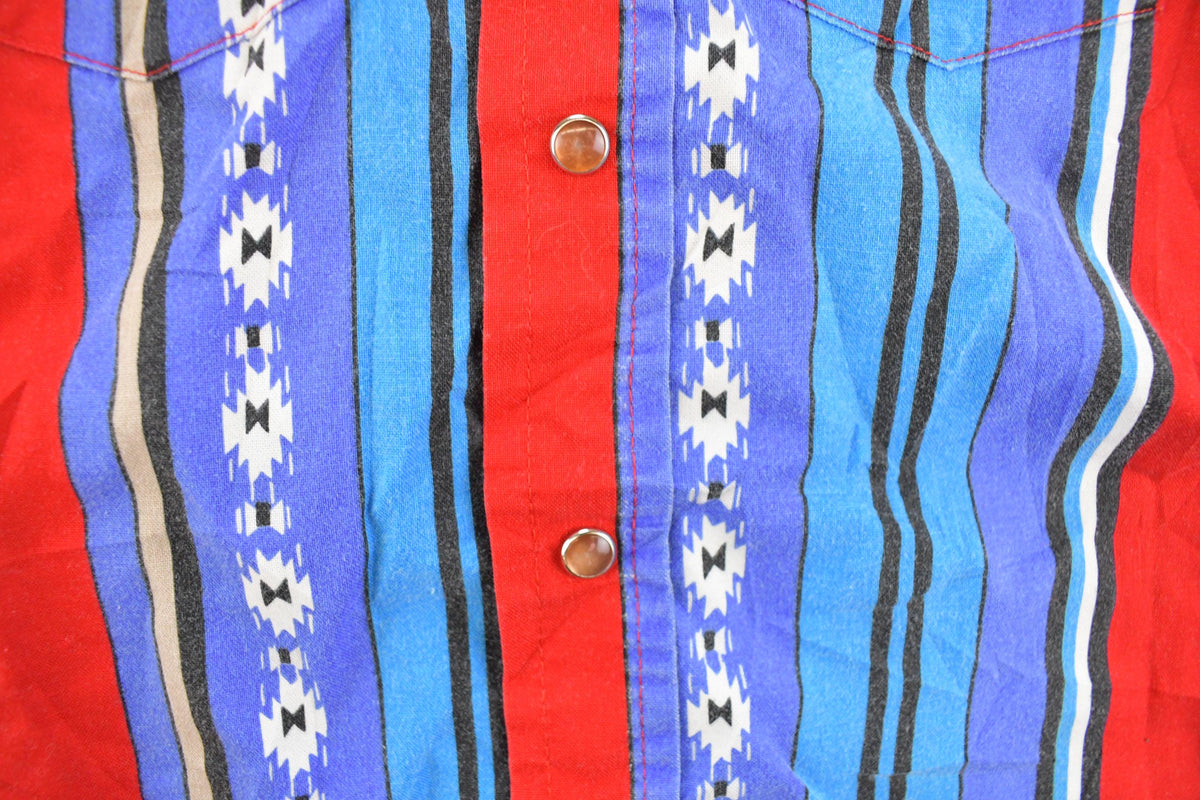 Vintage 1990s Wrangler Western Aztec Striped Pearl Snap Button Up Shirt Men's XS
