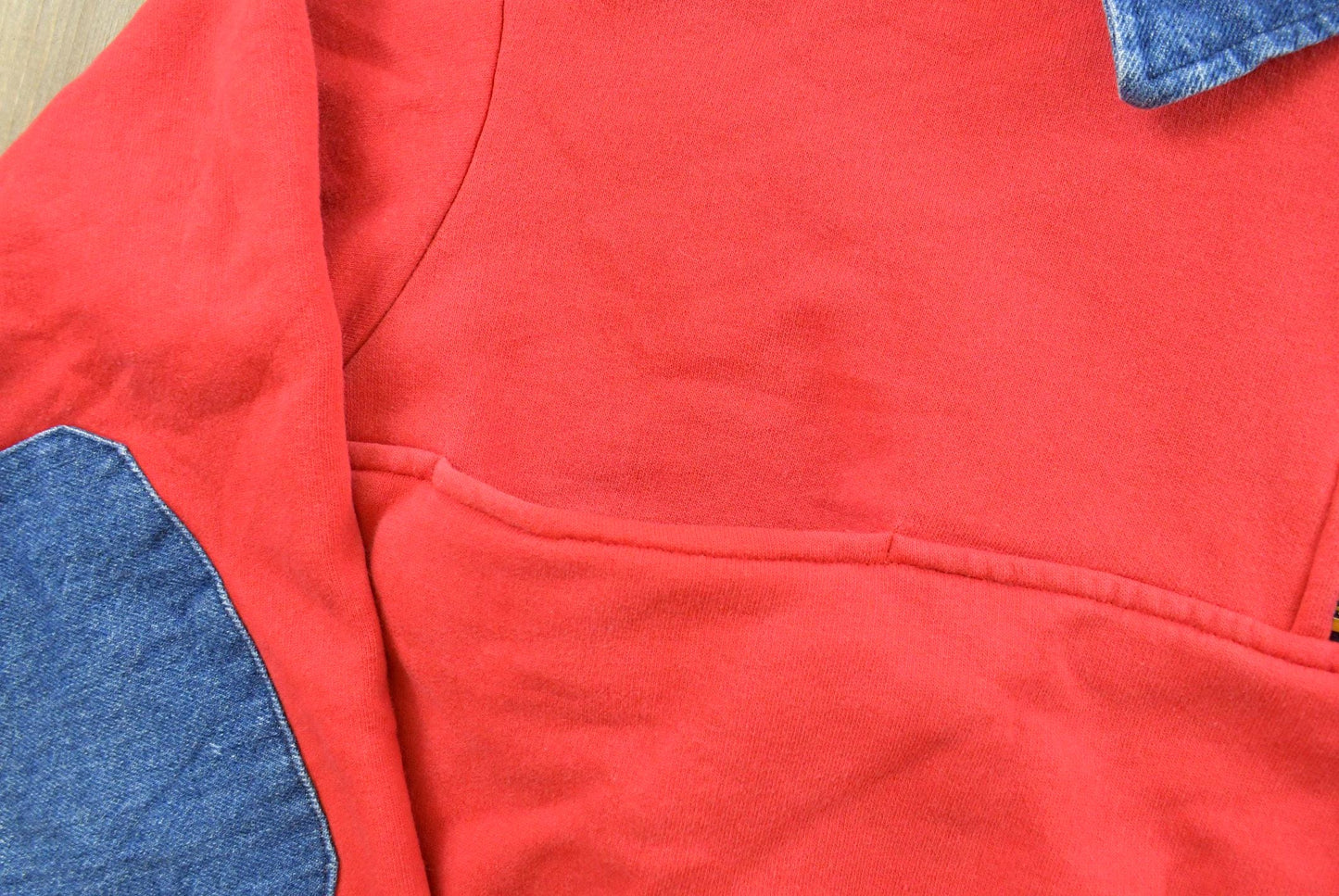 True Vintage 1970s Quarter Zip Denim Accents Collared Sweatshirt Men's XL