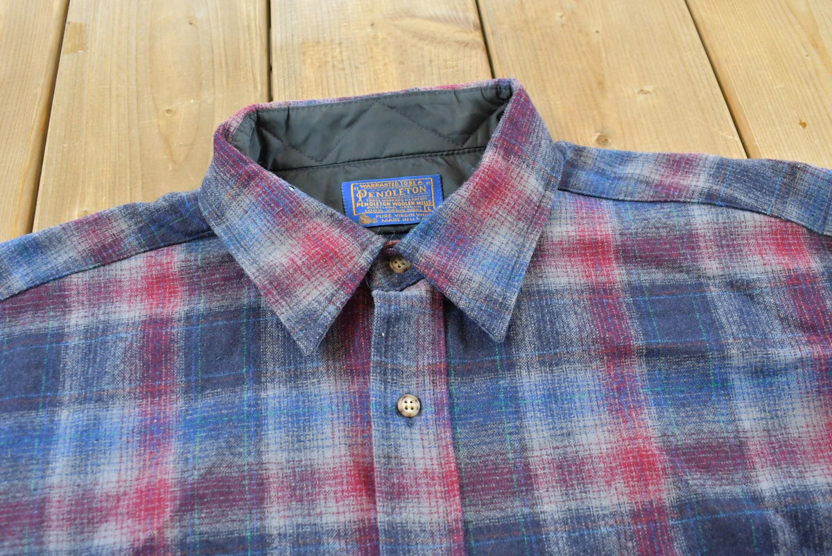 Vintage 1980s Pendleton Wool Plaid Flannel Button Up Shirt Men's L