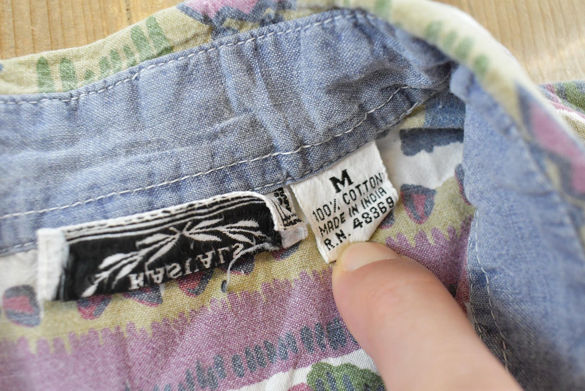 Vintage 1990s Kyoto Kasuals Striped Abstract Pattern Button Up Blouse Shirt Women's M