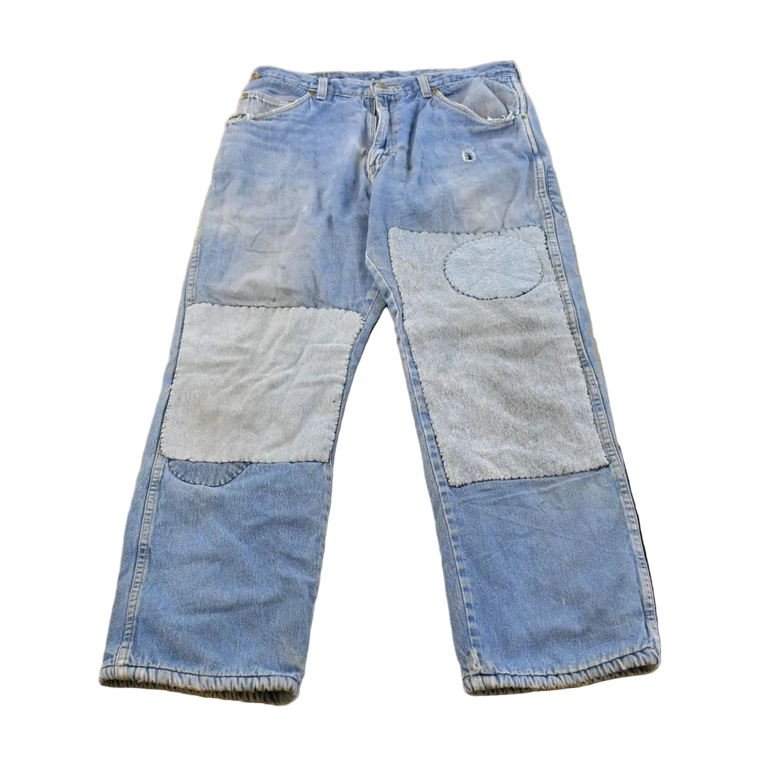 Vintage 1980s Wrangler Fleece Lined Patchwork Denim Jeans Men's 32 x 27