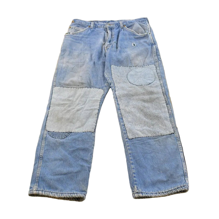 Vintage 1980s Wrangler Fleece Lined Patchwork Denim Jeans Men's 32 x 27