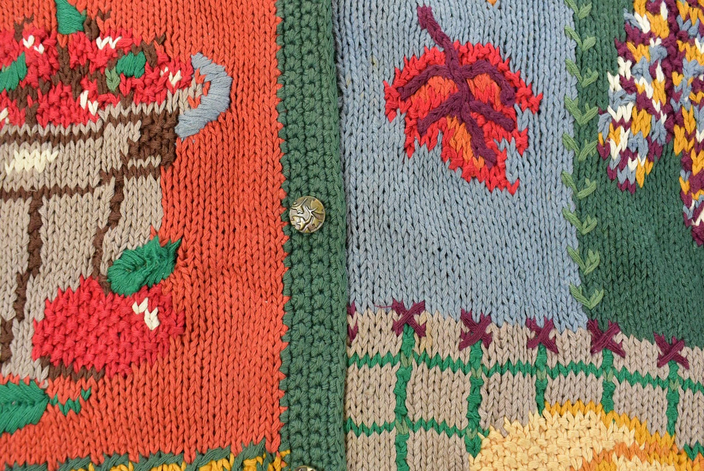 Vintage 1990s Hand Knitted Autumn Theme North Isle Cardigan Sweater Women's L