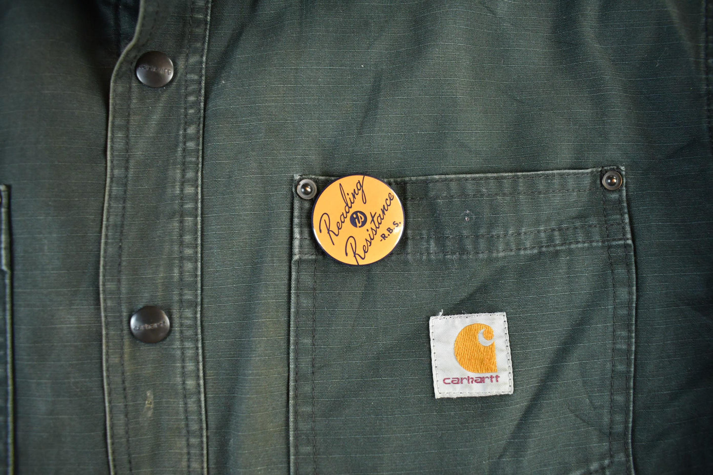 Vintage 1990s Distressed Sun Faded Carhartt Lined Shirt Jacket Men's Large