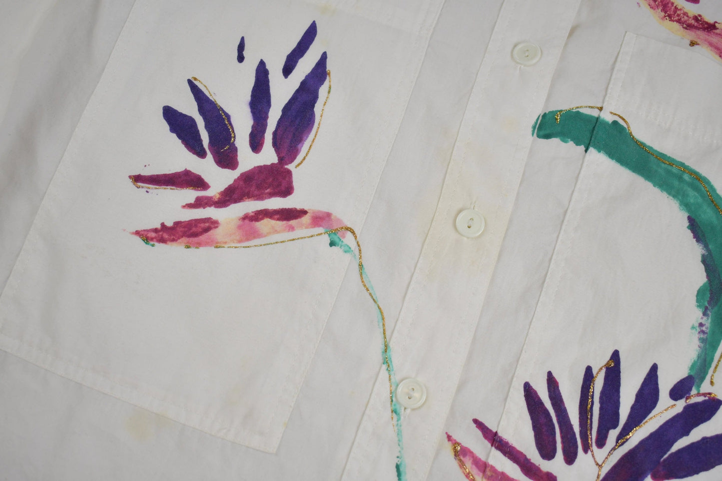 Vintage 1990s Hand Painted Floral Button Up Shirt Men's 2XL