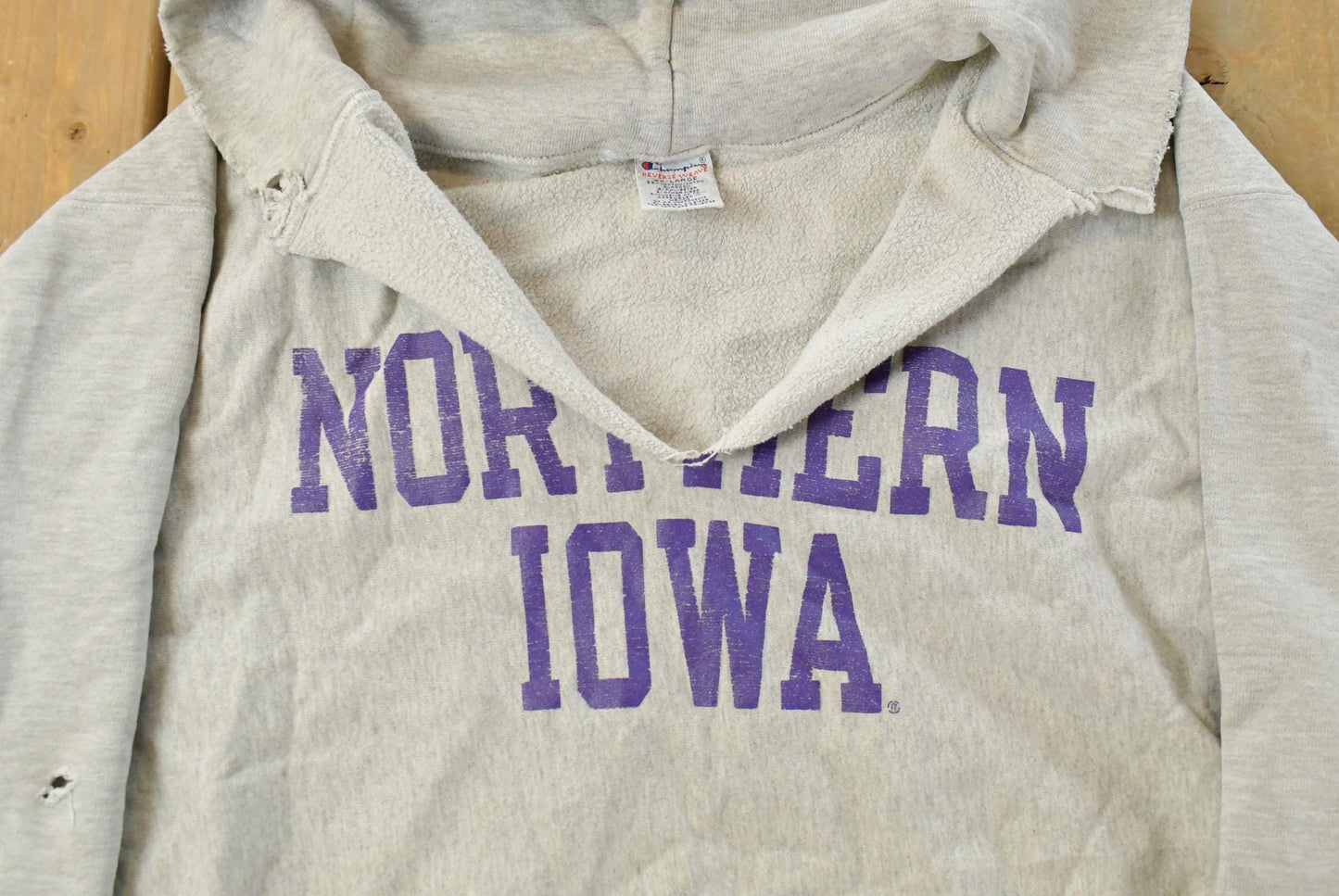 Vintage 1990s University of Northern Iowa Distressed Champion Reverse Weave Hoodie Sweatshirt Men's 2XL