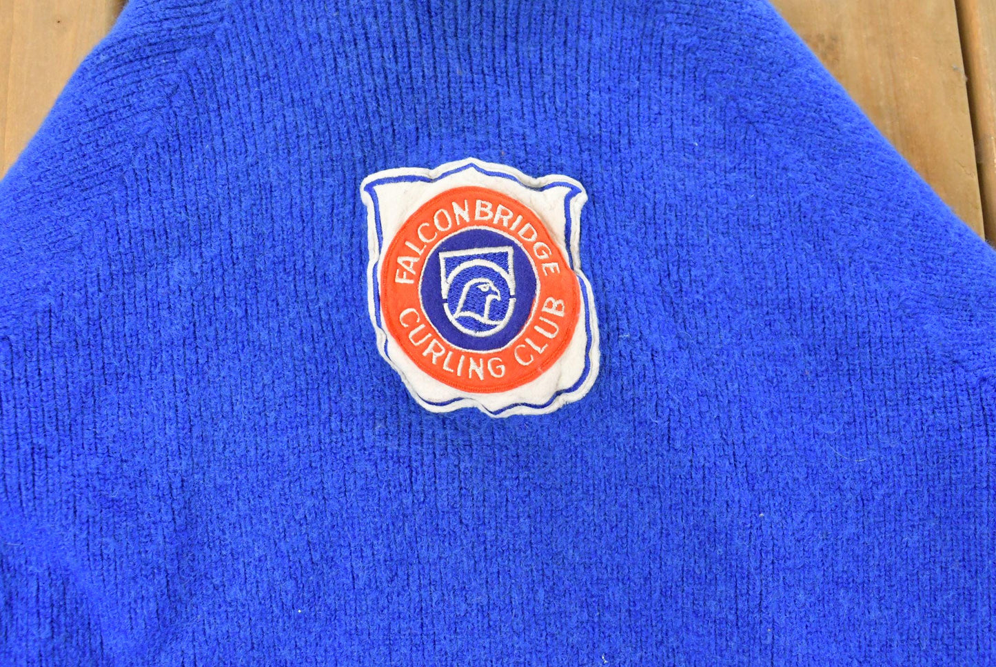 Vintage 1980s Falconbridge Curling Club Knit Cardigan Sweater Youth Large