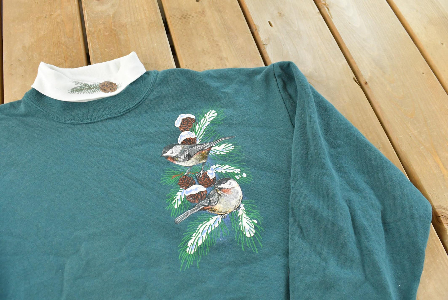 Vintage 1990s Jerzees Snow Birds Turtleneck Crewneck Sweater Men's M