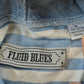 Vintage 1990s Fluid Blues Striped Flannel Hooded Button Up Shirt Mens XL