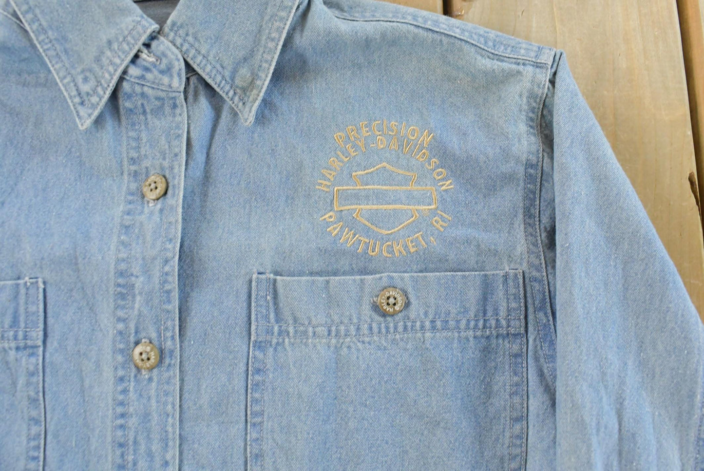 Vintage 1990s Harley Davidson Embroidered Button Up Shirt Men's S
