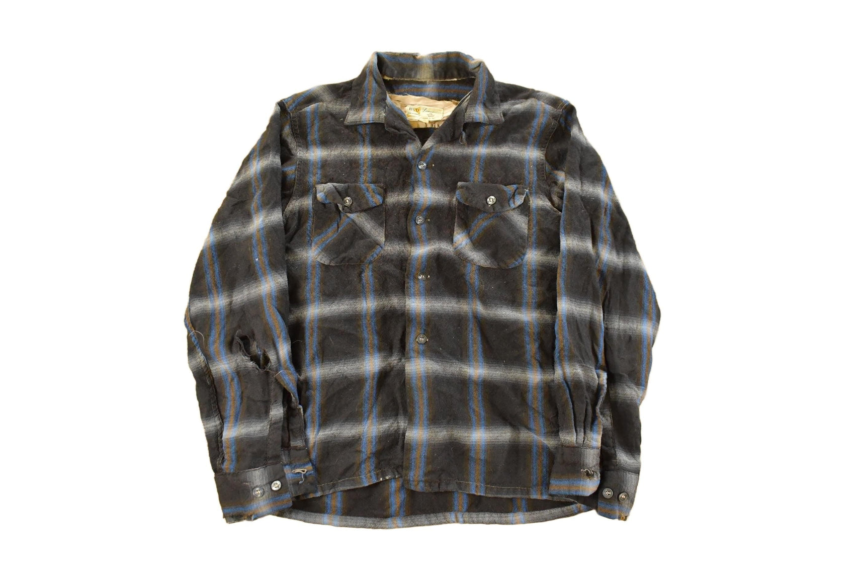 Vintage 1980s Distressed BVD Lanerossi Plaid Wool Flannel Button Up Shirt Men's M