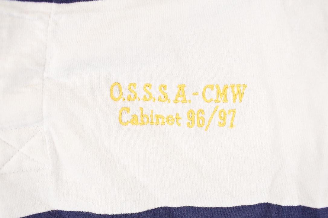 Vintage 1990s OSSSA Windswept Striped Rugby Button Up Shirt Men's L