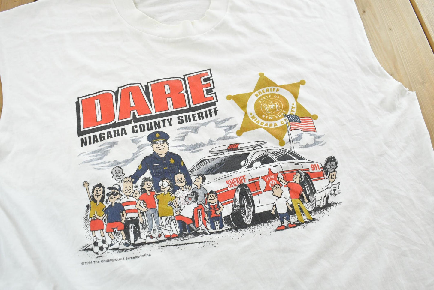 Vintage 1990s Dare to Resist Drugs And Violence Dare Niagara Sheriff Cutoff Tank Top T-Shirt Men's L