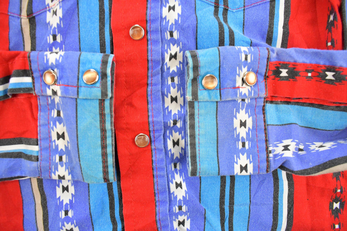 Vintage 1990s Wrangler Western Aztec Striped Pearl Snap Button Up Shirt Men's XS