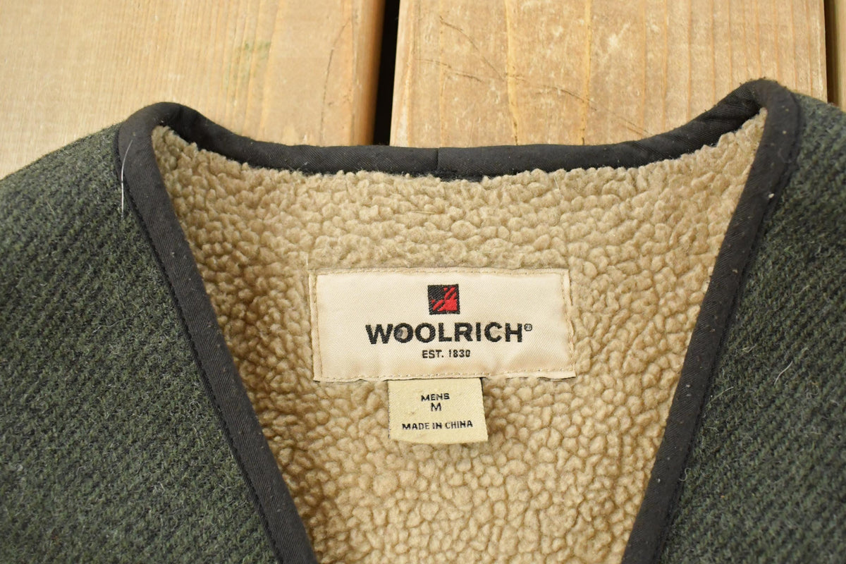 Vintage 1990s Woolrich Wool Full Zip Sherpa Lined Vest Jacket Men's Medium