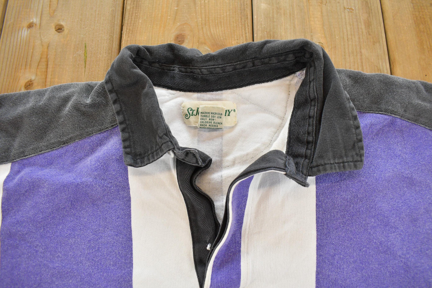 Vintage 1990s St Johns Bay Striped Rugby Polo Shirt Men's XL