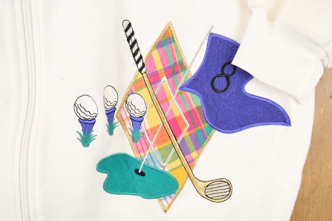 Vintage 1990s Bonnie Blain Plaid Golf Embroidered Hoodie Shirt Womens XL