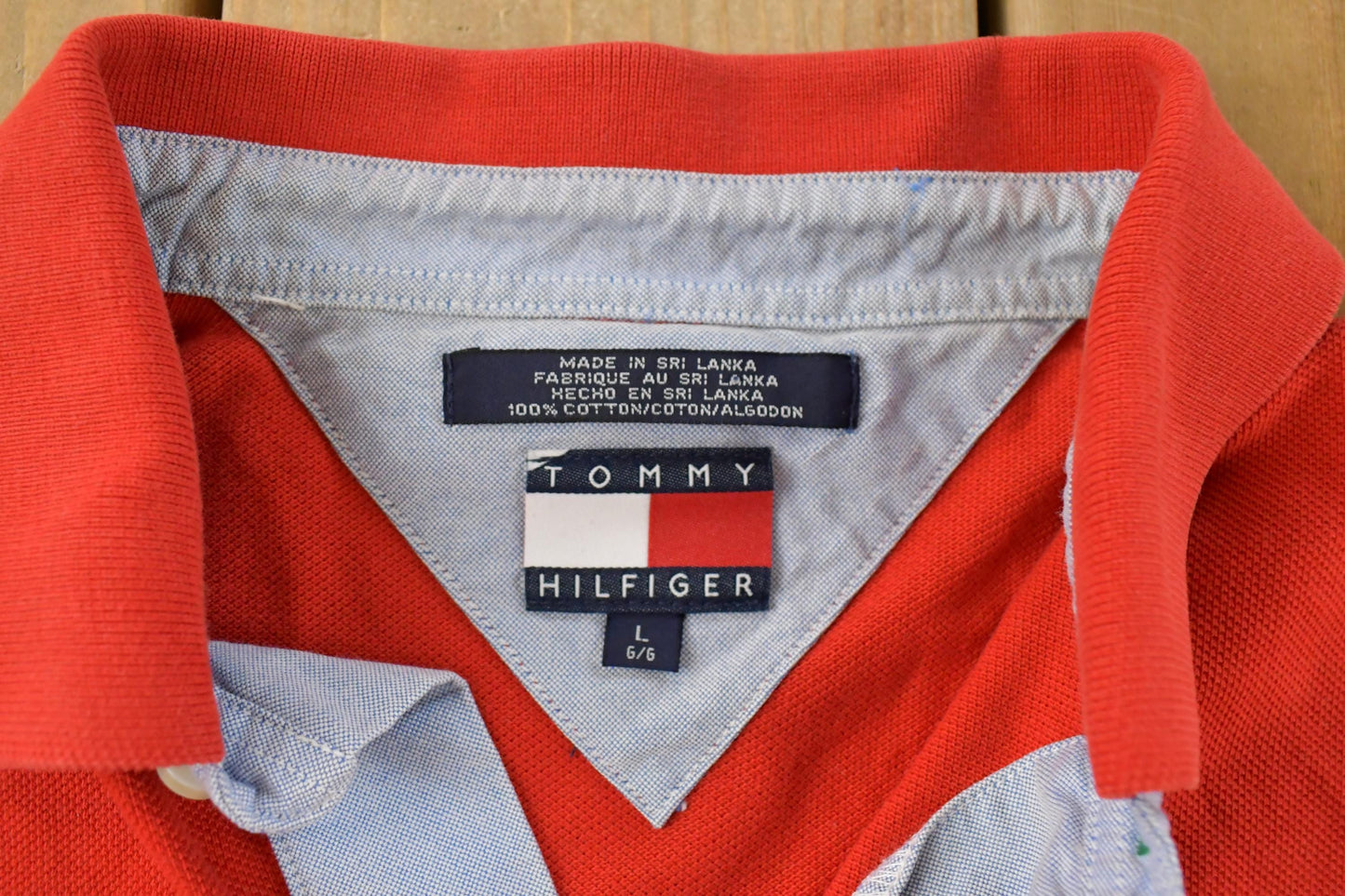 Vintage 1990s Tommy Hilfiger Striped Polo Shirt Men's Large / Preppy Style / Americana / Spellout Logo