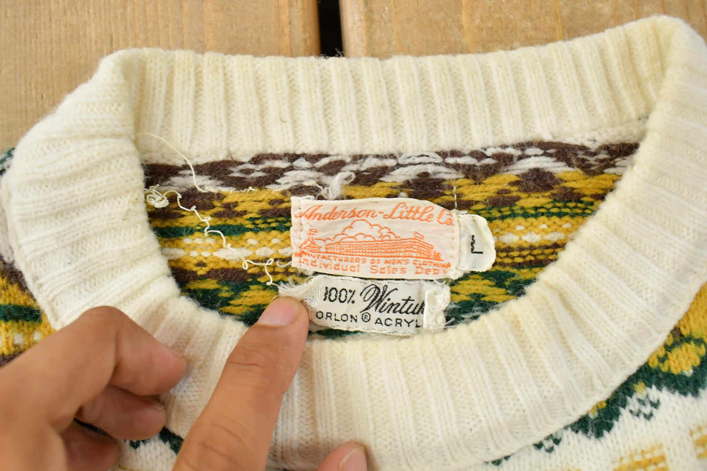 Vintage 1980s Anderson Little Abstract Striped Knit Crewneck Sweater Men's M