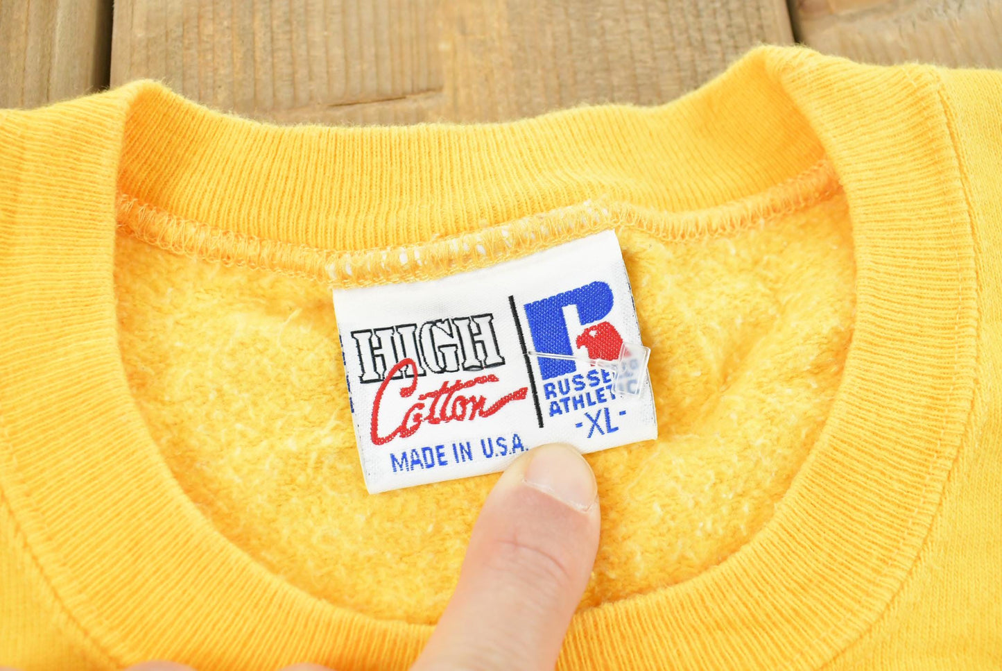 Vintage 1990s Russell Athletics High Cotton Blank Yellow Crewneck Sweatshirt Men's XL