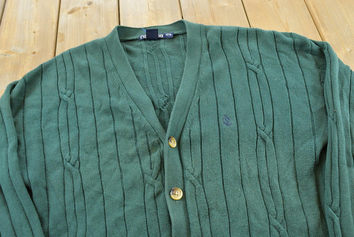 Vintage 1990s Nautica Cable Knit Cotton Cardigan Sweater Men's L