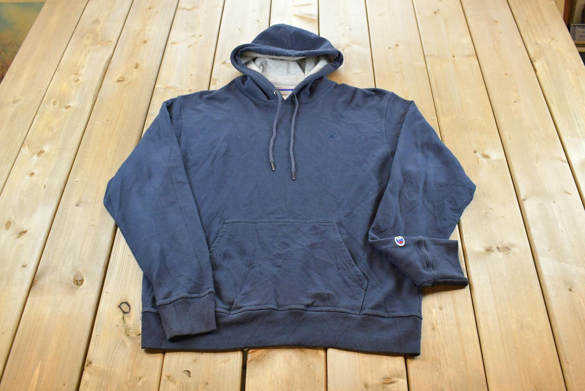 Vintage 2000s Champion Blue Small Logo Hoodie Sweatshirt Men's M / Y2K Streetwear / 00s Basic Layering Essential