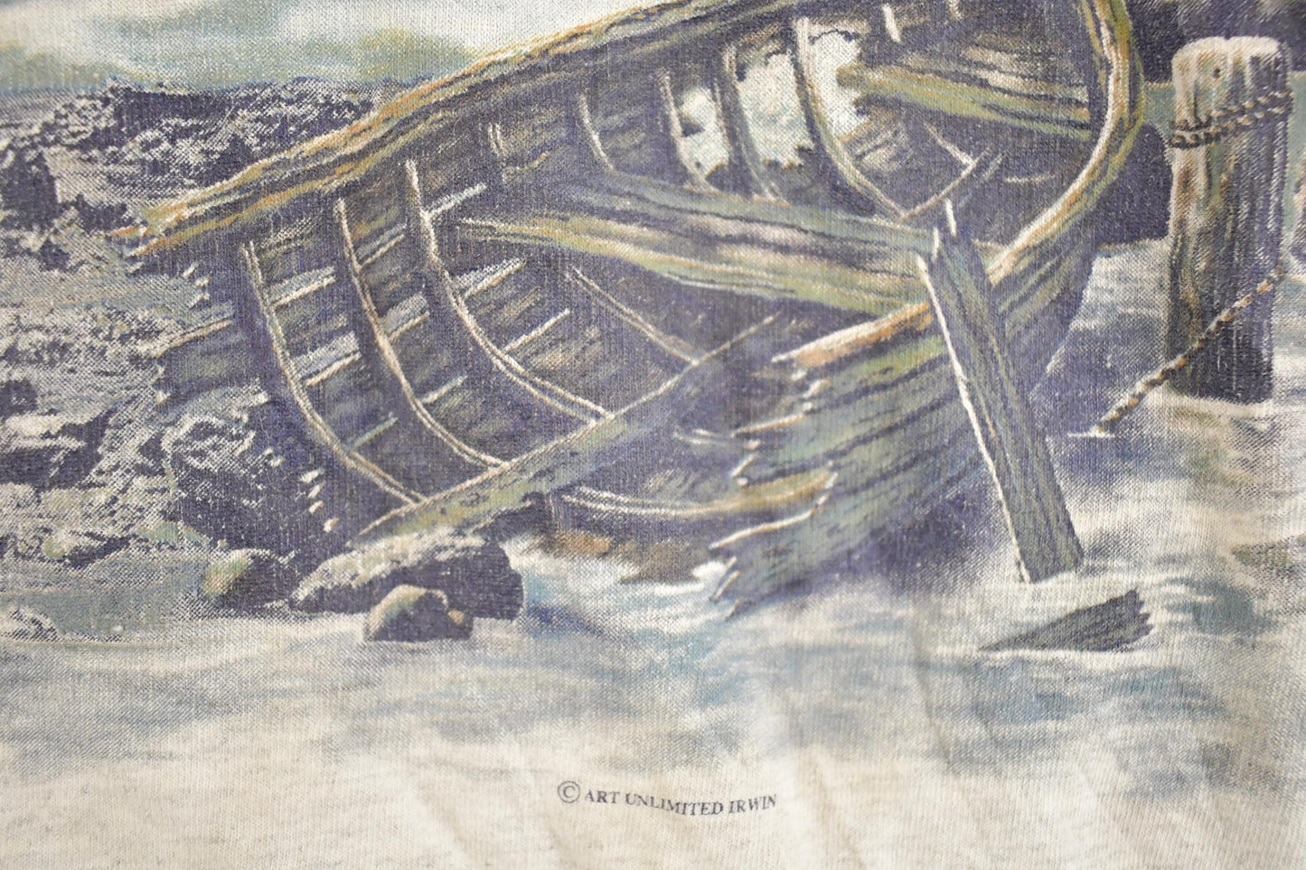 Vintage 1990's Art Unlimited Seagull Broken Ship FAB Souvenir T-Shirt Mens L