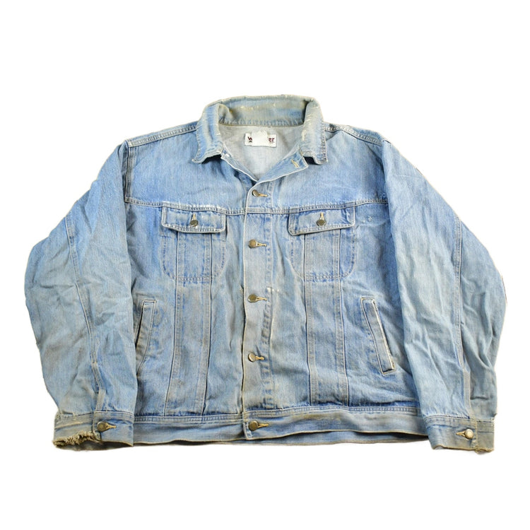 Vintage 1990s Wrangler Rugged Wear Distressed Denim Jean Trucker Jacket Men's XL