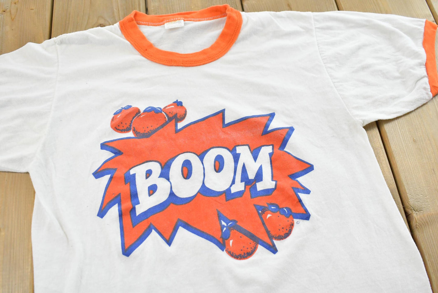Vintage 1980s Boom Oranges Graphic Ringer T-Shirt Made In USA Mens S