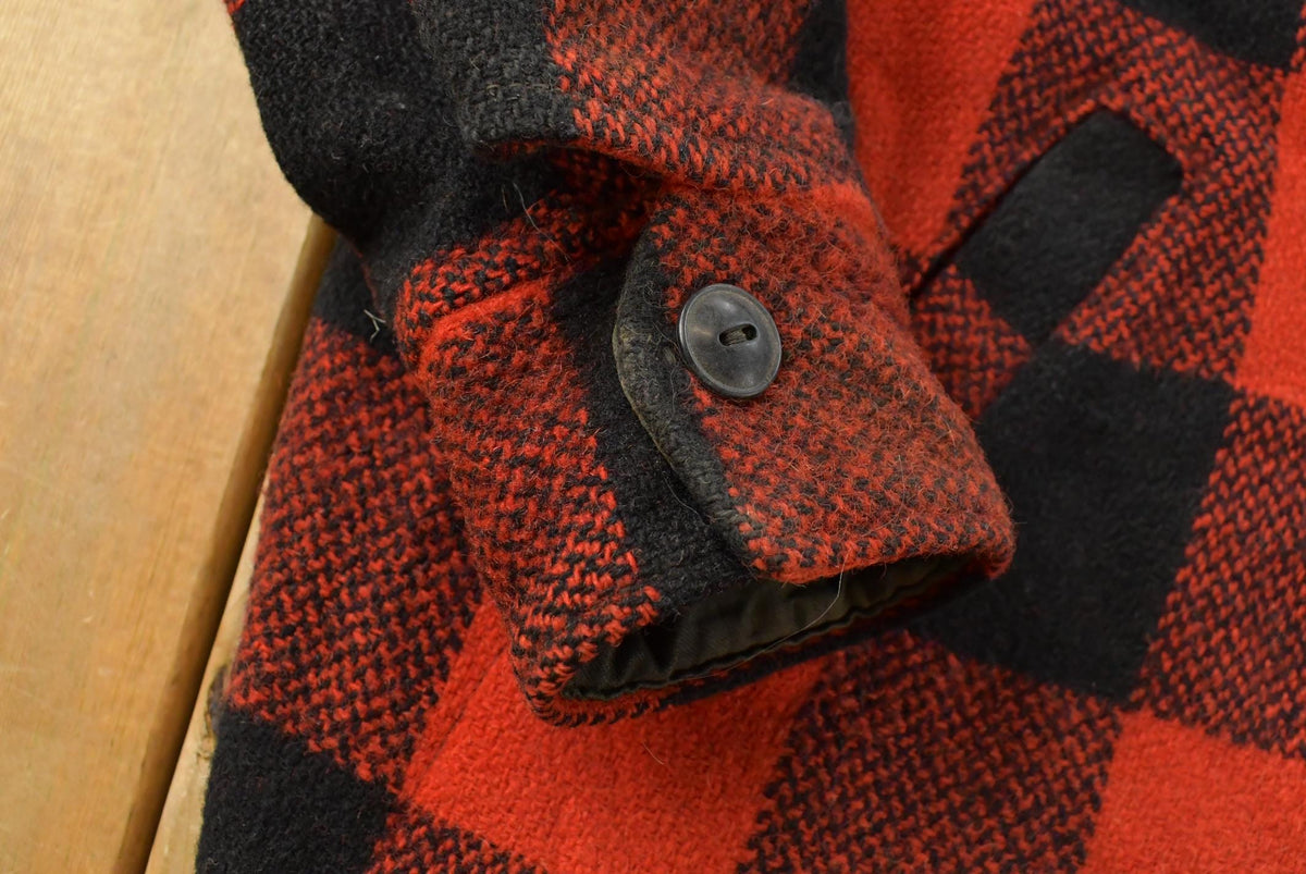 Vintage 1950s Melton Outer-Wear Full Zip Buffalo Plaid Wool Hunting Shacket Mens M