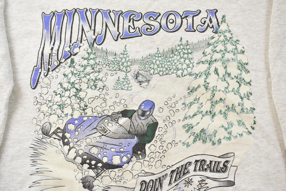 Vintage 1990s Minnesota Snowmobile Nature Graphic Print Crewneck Sweatshirt Men's XL
