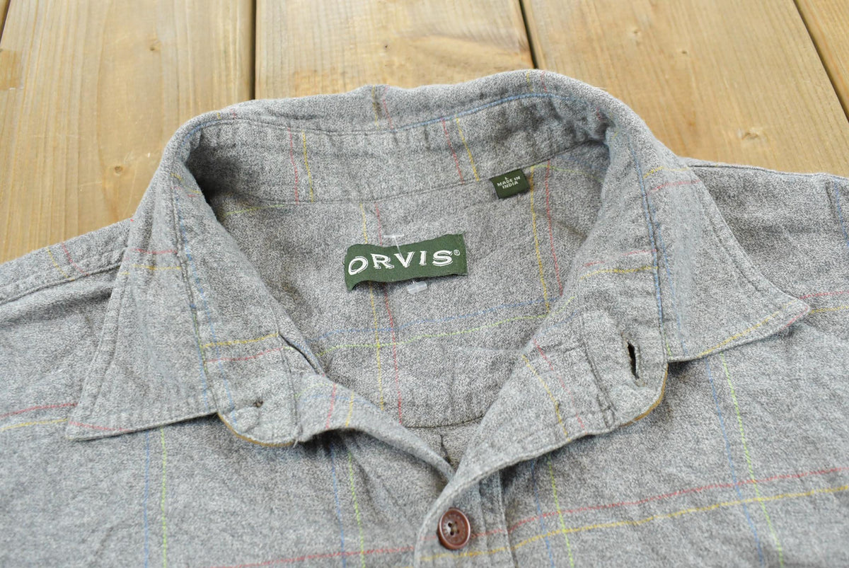 Vintage 1990s Orvis Elbow Patches Button Up Plaid Flannel Shirt Men's L