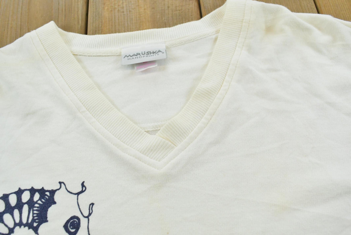 Vintage 2000s Marushka Handprints Sea Horse V-Neck Sweatshirt Women's XL