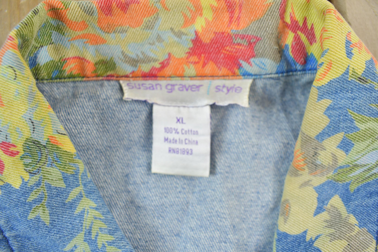 Vintage 1990s Floral Denim Jean Jacket Men's XL