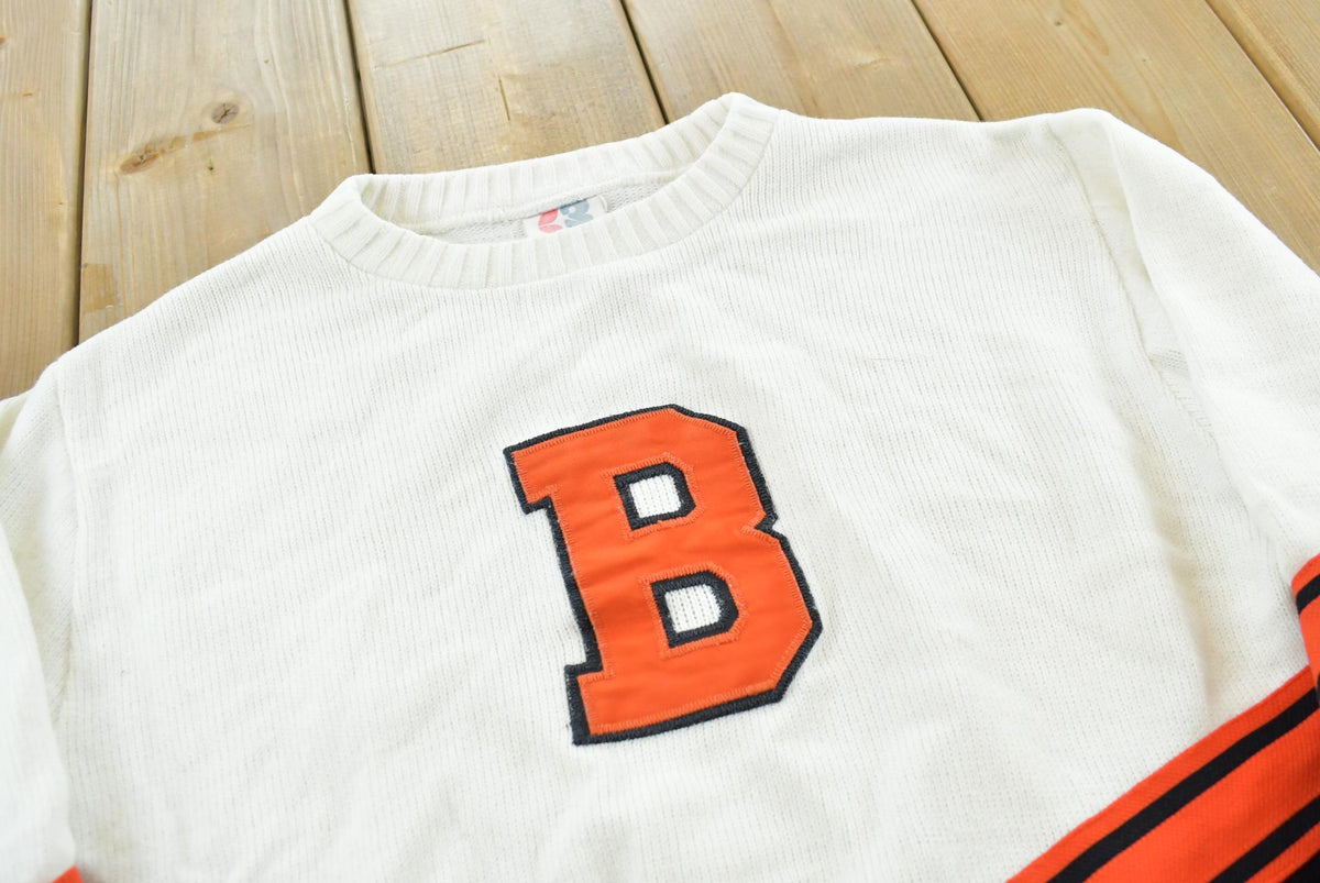 Vintage 1980s Embroidered B Cheerleading Acrylic Knit Crewneck Sweater Women's L