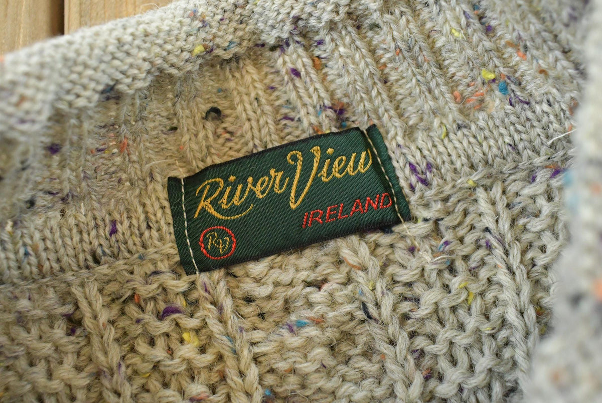 Vintage 1980s River View Cable Knit Crewneck Sweater Men's L