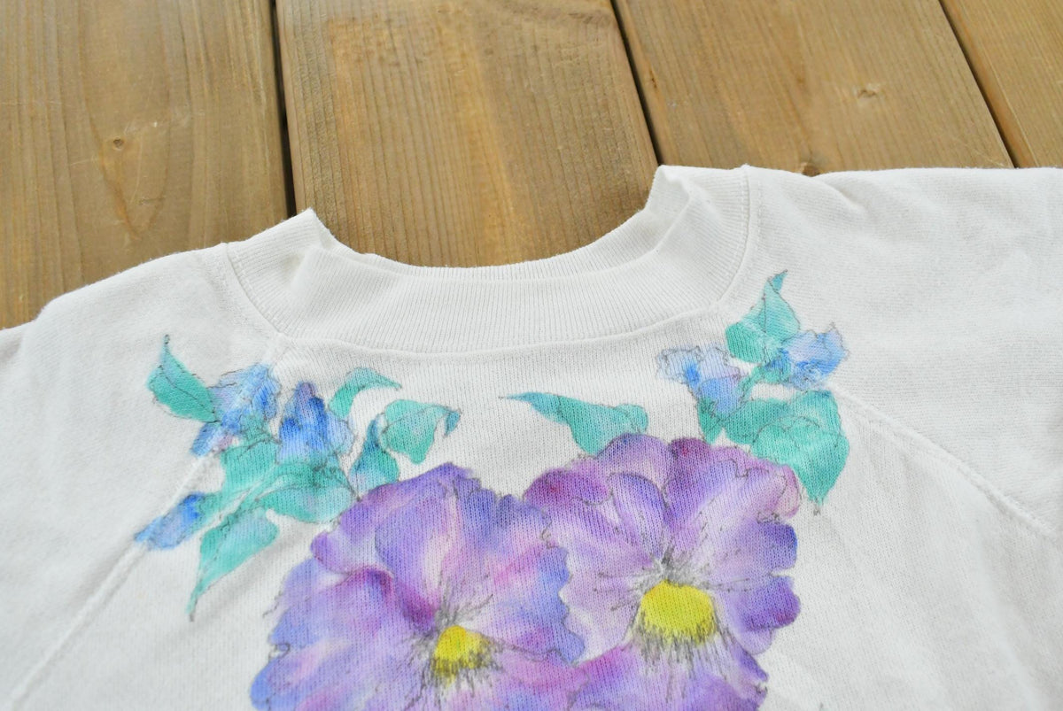 Vintage 1980s Floral Graphic Raglan Crewneck Sweatshirt Men's L