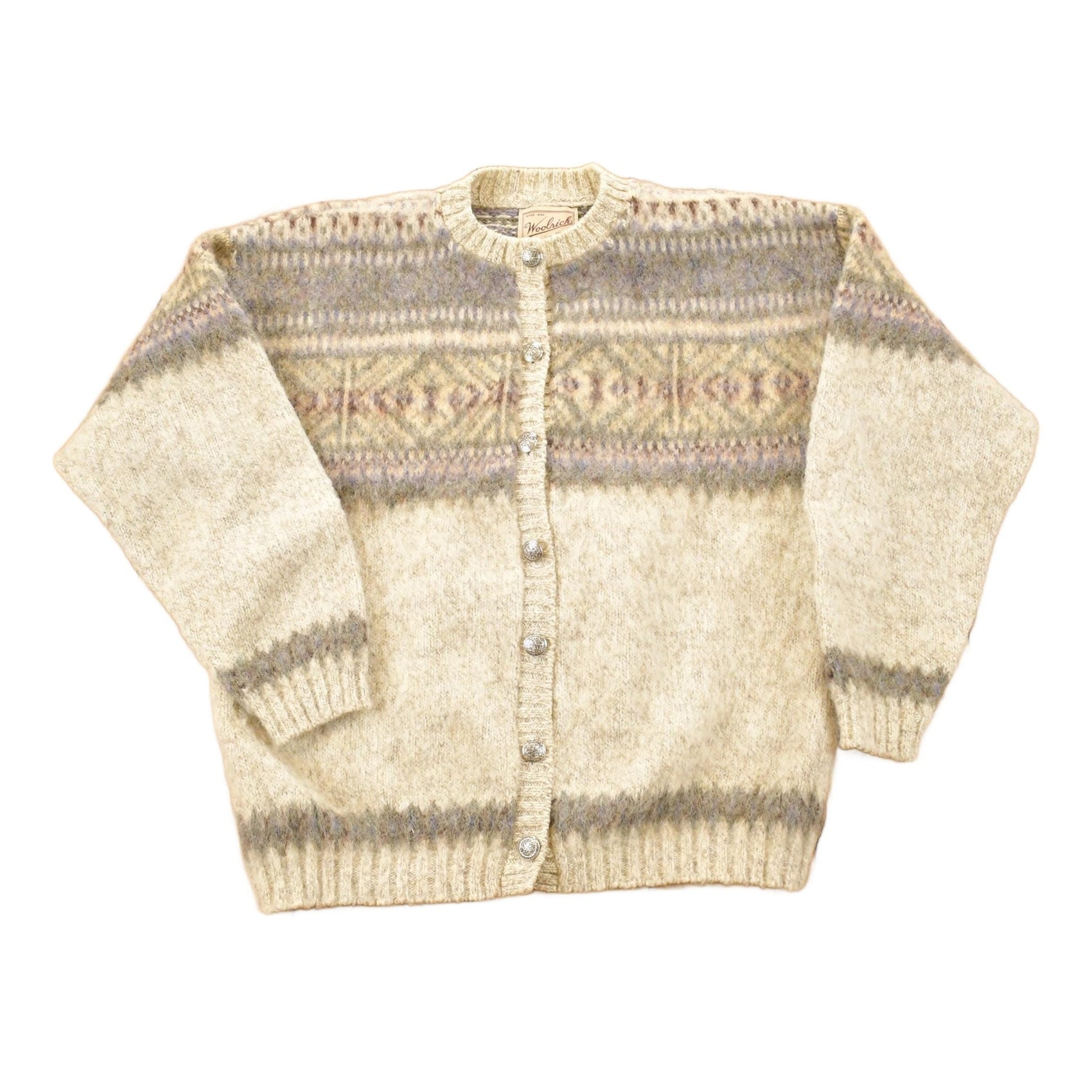 Vintage 1990s Woolrich Abstract Wool Knit Cardigan Sweater Women's L